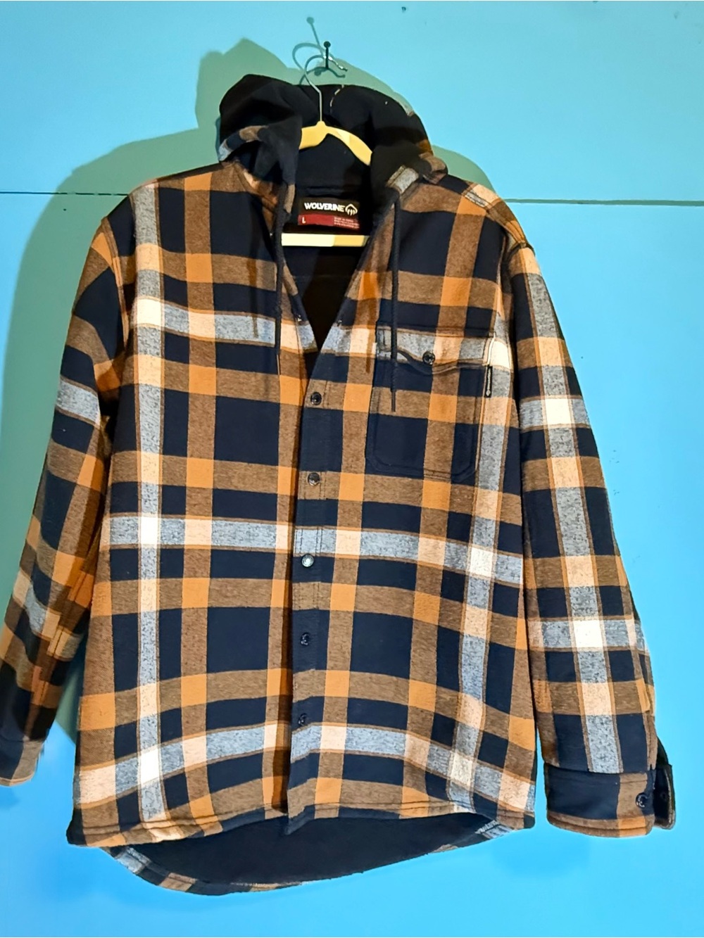 Wolverine Black & Tan Plaid Hooded Shirt Jacket